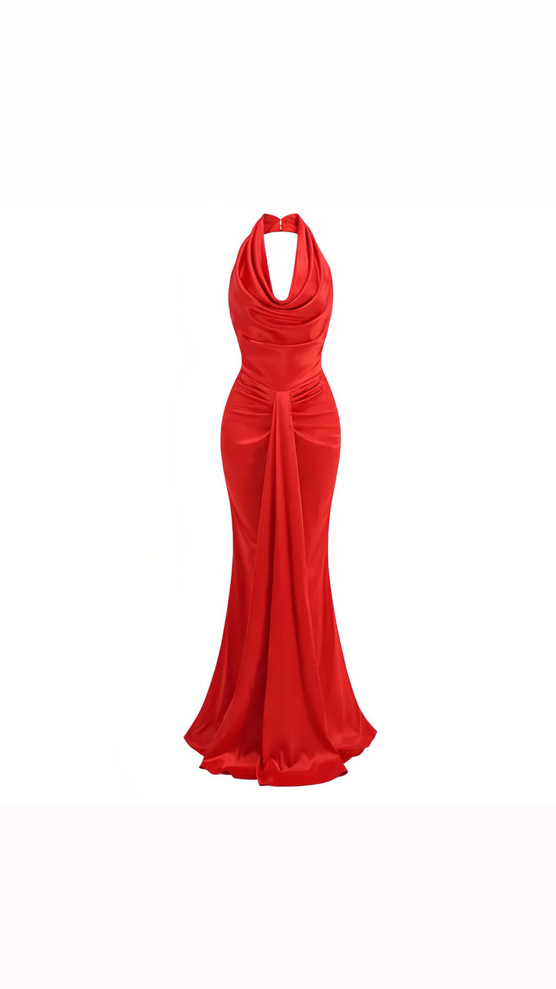 DUA RED SATIN MAXI DRESS