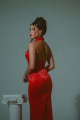 DUA RED SATIN MAXI DRESS