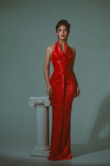 DUA RED SATIN MAXI DRESS