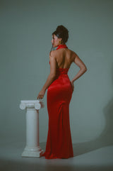 DUA RED SATIN MAXI DRESS